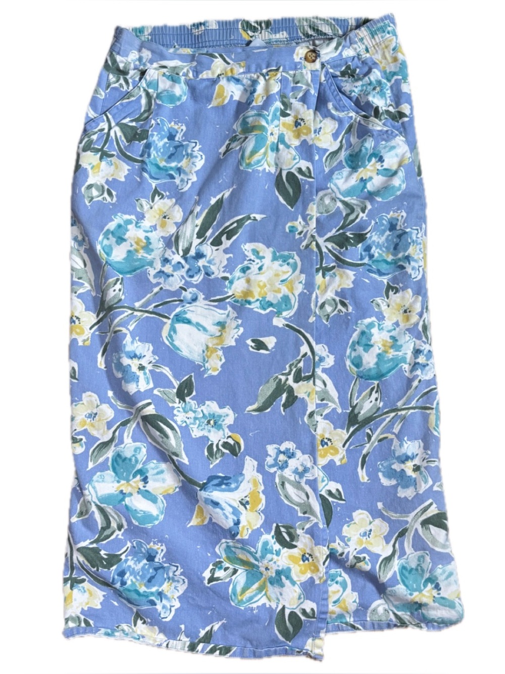 Vintage Light Blue Floral Wrap Skirt Size Petite Small Cottagecore Grandmacore - Picture 4 of 5